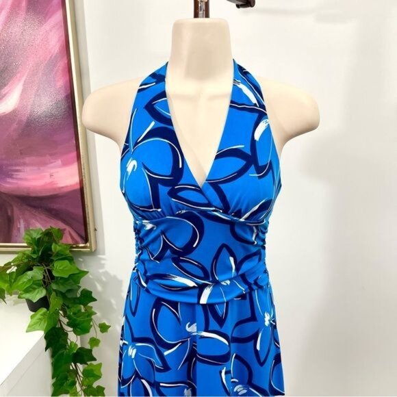 BCBGMaxAzria Blue Floral Halter Knee Dress Size XS - Picture 3 of 7